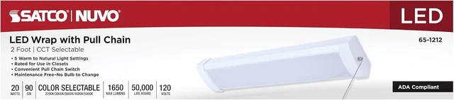 Alt view image 7 of 7 - Nuvo 65/1212 LED 2Ft Wrap Linear Ceiling Light with Pull Chain, 20W, CCT Selectable 2700K/3000K/3500K/4000K/5000K, White