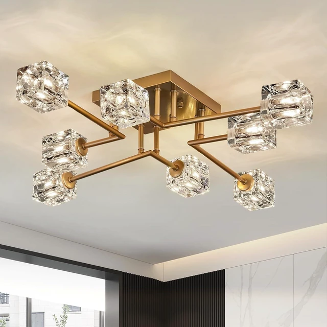 Main image of Vintage Gold Semi Flush Mount Ceiling Light 8-Light Glass Sputnik Chandeliers Mid Century Modern Crystal Ceiling Light Fixture for Living Room Dining Room Bedroom Kitchen Foyer