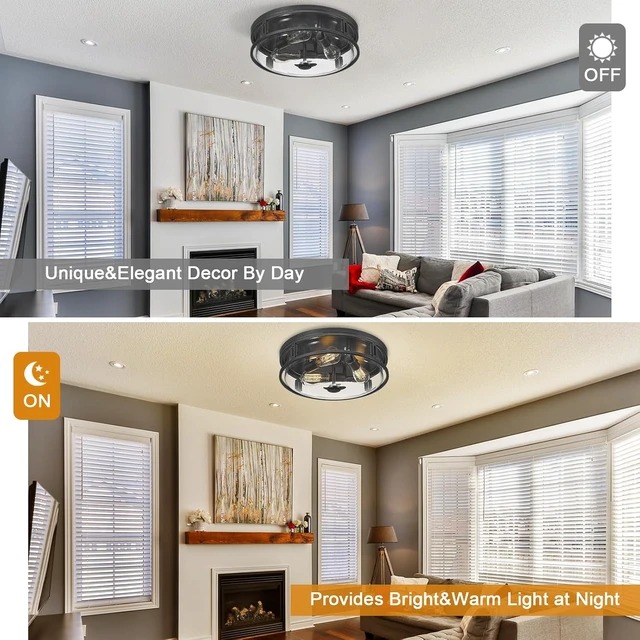 Alt view image 4 of 7 - 16 Inch Flush Mount Ceiling Light with Clear Glass Shade, 3-Light Indoor Outdoor Farmhouse Lighting Flush Mount Lights for Kitchen Bedroom Porch Living Dining Room(Large)