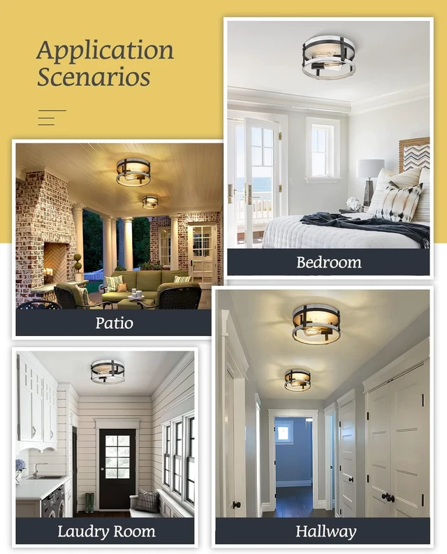 Alt view image 5 of 7 - 2-Light Farmhouse Ceiling Light, 12 inch Oak White Kitchen Flush Mount Ceiling Light, Round Rustic Light Fixtures with Wood Finish for Hallway Entryway, OS-3016WH