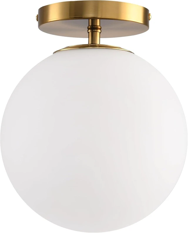 Main image of Semi Flush Mount Ceiling Light Fixture with 8in Globe Milk Glass