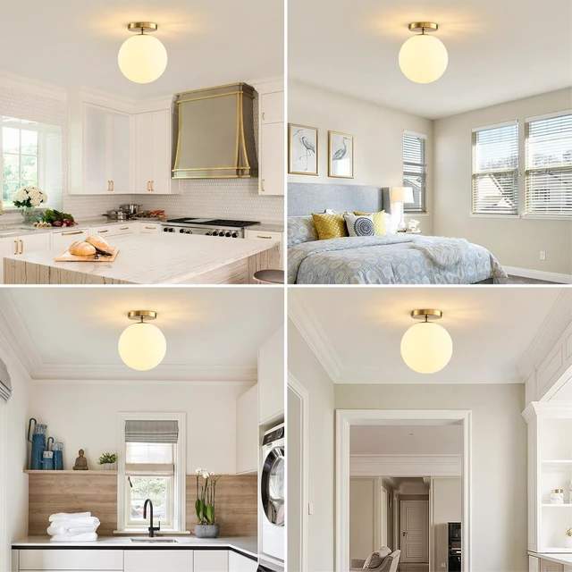 Alt view image 3 of 7 - Semi Flush Mount Ceiling Light Fixture with 8in Globe Milk Glass