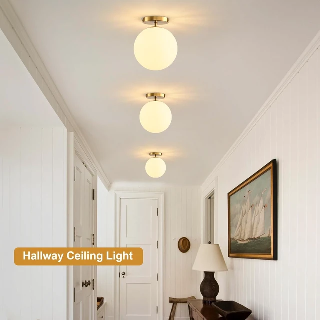 Alt view image 4 of 7 - Semi Flush Mount Ceiling Light Fixture with 8in Globe Milk Glass