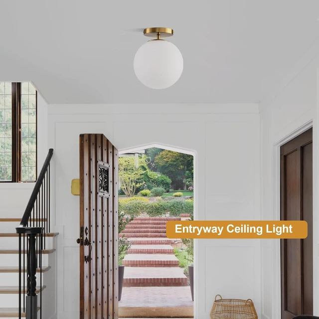 Alt view image 5 of 7 - Semi Flush Mount Ceiling Light Fixture with 8in Globe Milk Glass