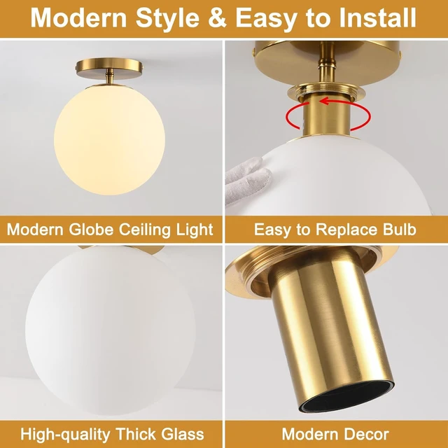 Alt view image 7 of 7 - Semi Flush Mount Ceiling Light Fixture with 8in Globe Milk Glass