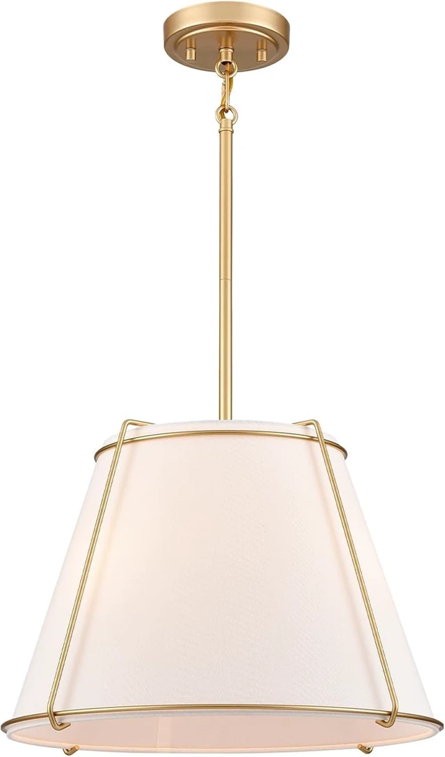 Main image of 3-Light Gold Cone 16" Pendant Light Fabric Drum Shade with Metal