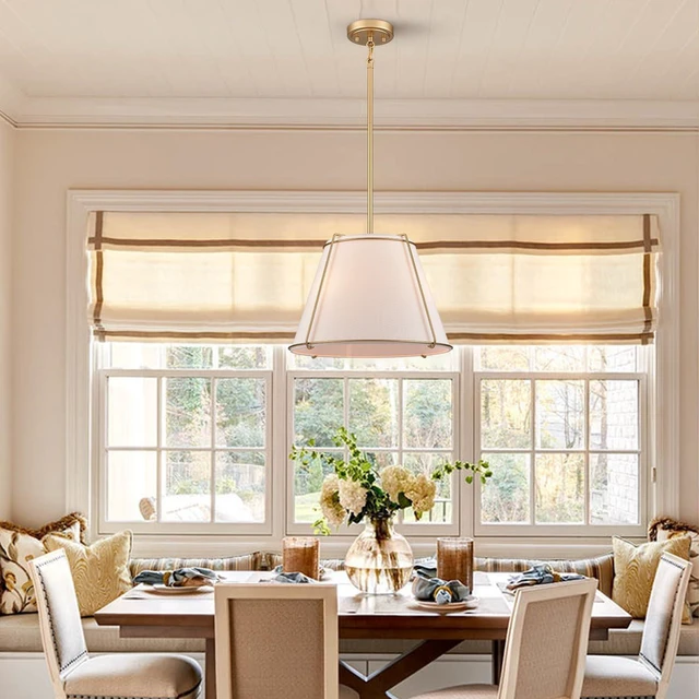 Alt view image 2 of 6 - 3-Light Gold Cone 16" Pendant Light Fabric Drum Shade with Metal