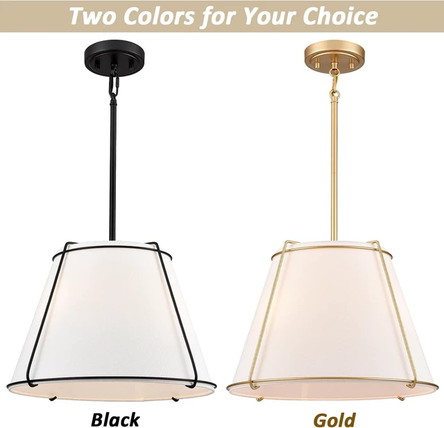 Alt view image 3 of 6 - 3-Light Gold Cone 16" Pendant Light Fabric Drum Shade with Metal