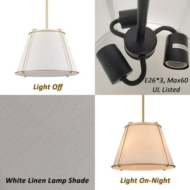 Alt view image 6 of 6 - 3-Light Gold Cone 16" Pendant Light Fabric Drum Shade with Metal
