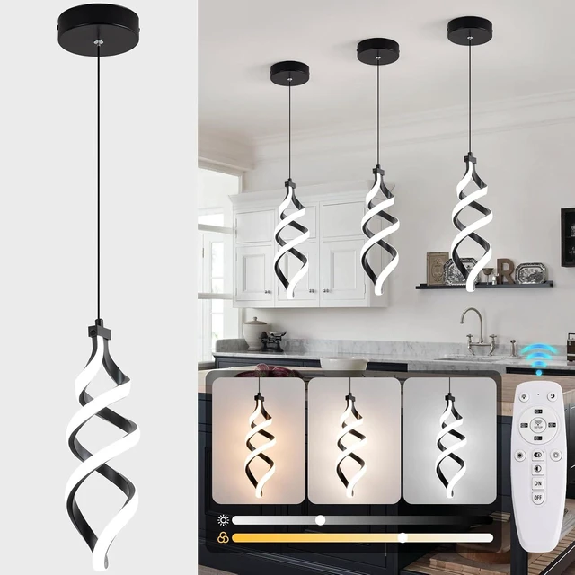 Main image of EIDISUNY Modern Led Pendant Light Fixture, 15W Black Spiral Led Chandelier Hanging Lamp, 3000K-6000K, Dimmable Pendant Lamp, Adjustable Height Pendant Light for Kitchen Island Dining Room Bedroom Cafe