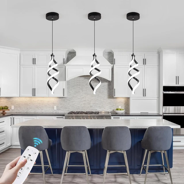 Alt view image 2 of 7 - EIDISUNY Modern Led Pendant Light Fixture, 15W Black Spiral Led Chandelier Hanging Lamp, 3000K-6000K, Dimmable Pendant Lamp, Adjustable Height Pendant Light for Kitchen Island Dining Room Bedroom Cafe