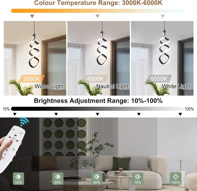 Alt view image 3 of 7 - EIDISUNY Modern Led Pendant Light Fixture, 15W Black Spiral Led Chandelier Hanging Lamp, 3000K-6000K, Dimmable Pendant Lamp, Adjustable Height Pendant Light for Kitchen Island Dining Room Bedroom Cafe