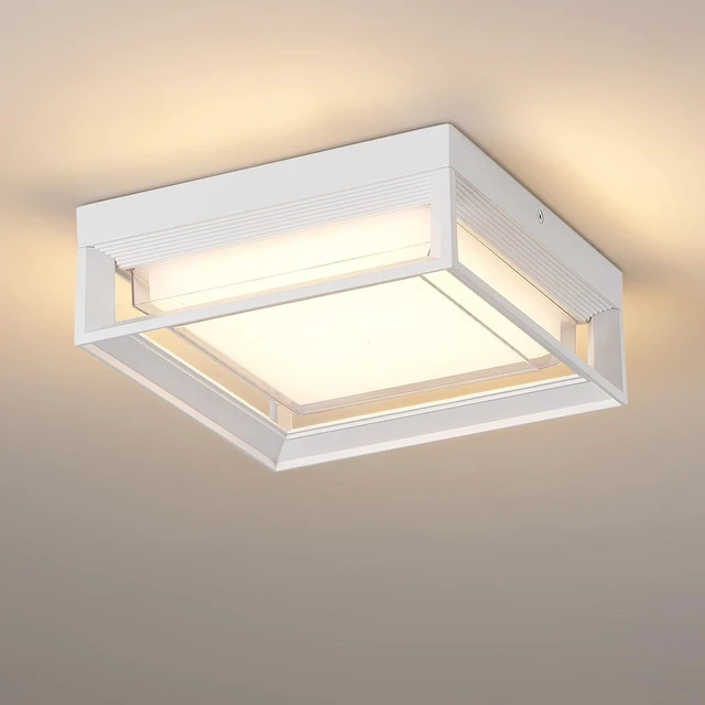 Main image of 9" Low Profile White Square Flush Mount Outdoor LED Ceiling Light Fixture