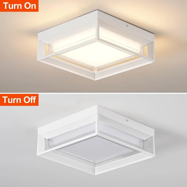 Alt view image 2 of 7 - 9" Low Profile White Square Flush Mount Outdoor LED Ceiling Light Fixture