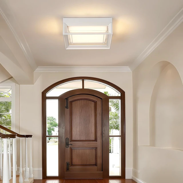 Alt view image 4 of 7 - 9" Low Profile White Square Flush Mount Outdoor LED Ceiling Light Fixture