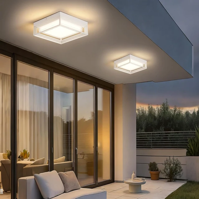 Alt view image 5 of 7 - 9" Low Profile White Square Flush Mount Outdoor LED Ceiling Light Fixture