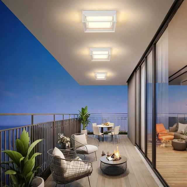 Alt view image 6 of 7 - 9" Low Profile White Square Flush Mount Outdoor LED Ceiling Light Fixture