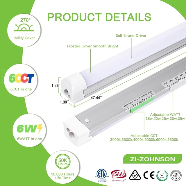 Alt view image 3 of 6 - 6-Pack 4FT LED Shop Light,4500LM,6WATT,6CCT,Plug-in Workshop Lights