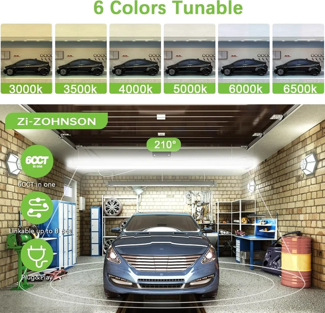 Alt view image 4 of 6 - 6-Pack 4FT LED Shop Light,4500LM,6WATT,6CCT,Plug-in Workshop Lights