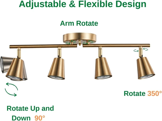 Alt view image 4 of 7 - 4 Light Track Lighting Kit, Matt Brass Finish Adjustable with Moden Flush Mount Ceiling Spotlight for Kitchen,Living Room,Home Improvement