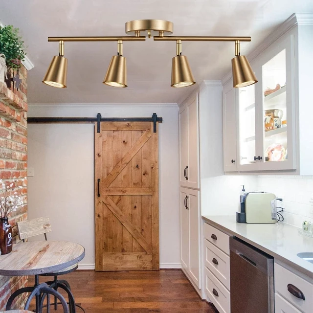Alt view image 6 of 7 - 4 Light Track Lighting Kit, Matt Brass Finish Adjustable with Moden Flush Mount Ceiling Spotlight for Kitchen,Living Room,Home Improvement