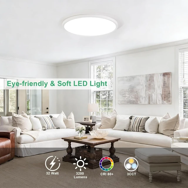 Alt view image 3 of 7 - 4PK 15.8 Inch LED Flush Mount Ceiling Light Fixture, 32W,3200LM,3000K/4000K/6000K CCT Selectable,0.67 inch Super Slim LED Ceiling Light for Bedroom,Hallway,Kitchen,White