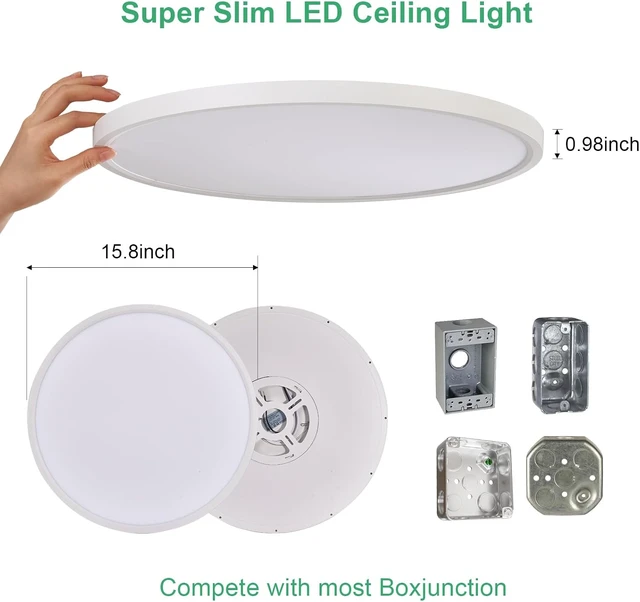 Alt view image 4 of 7 - 4PK 15.8 Inch LED Flush Mount Ceiling Light Fixture, 32W,3200LM,3000K/4000K/6000K CCT Selectable,0.67 inch Super Slim LED Ceiling Light for Bedroom,Hallway,Kitchen,White