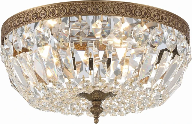 Main image of Waltham 3 Light Italian Crystal Olde Brass Flush Mount
