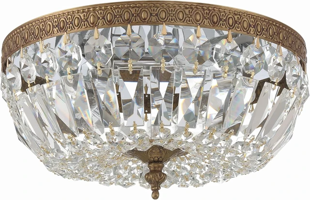 Alt view image 2 of 7 - Waltham 3 Light Italian Crystal Olde Brass Flush Mount