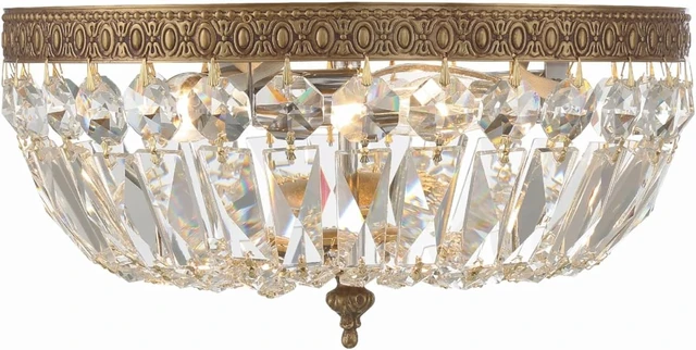 Alt view image 4 of 7 - Waltham 3 Light Italian Crystal Olde Brass Flush Mount