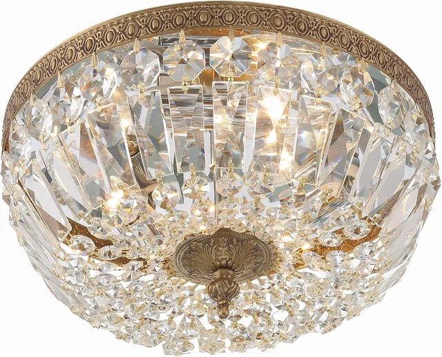 Alt view image 3 of 7 - Waltham 3 Light Italian Crystal Olde Brass Flush Mount