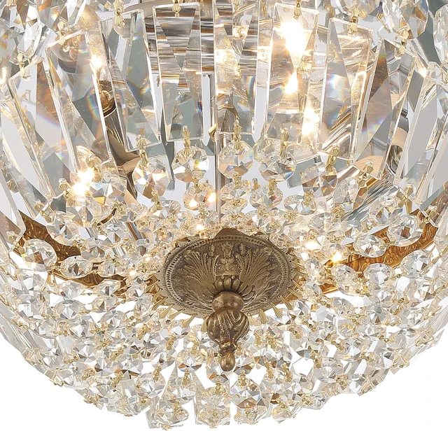 Alt view image 5 of 7 - Waltham 3 Light Italian Crystal Olde Brass Flush Mount