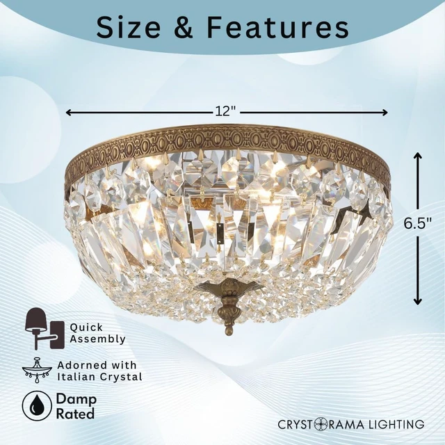 Alt view image 6 of 7 - Waltham 3 Light Italian Crystal Olde Brass Flush Mount