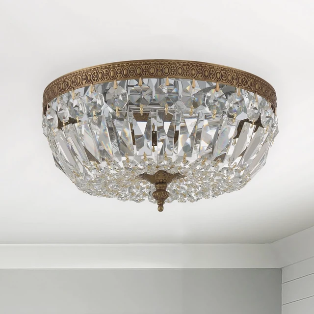 Alt view image 7 of 7 - Waltham 3 Light Italian Crystal Olde Brass Flush Mount