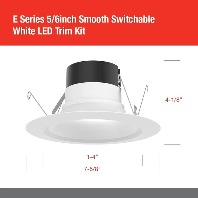 Alt view image 5 of 6 - Juno E Series 5"/6" LED Ceiling Light, Smooth Trim Recessed Lighting with 5-in-1 Switchable White Color, 1200 Lumens for High Ceilings, Wet Rated LED Downlight, Dimmable, White
