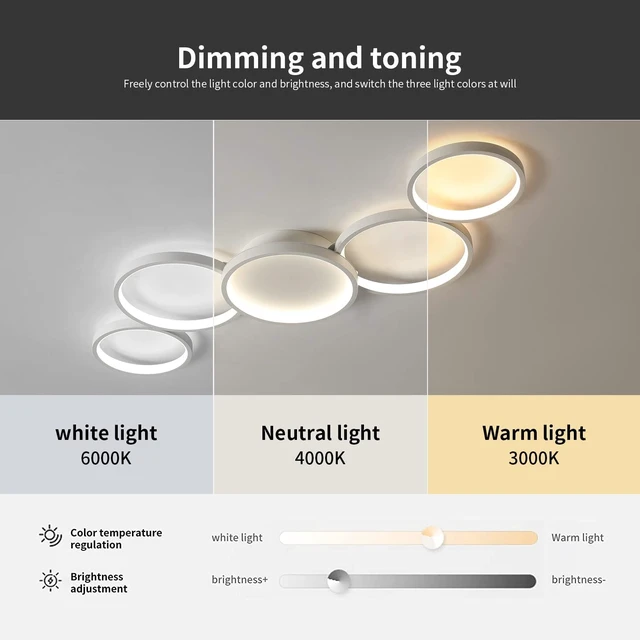 Alt view image 2 of 7 - Modern LED Flush Mount Ceiling Light - 55wDimmable Ceiling Light Fixture, 5Rings Ceiling Lamp for Living Room,Bedroom,Dining Room,Office (White)