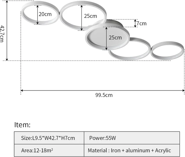 Alt view image 3 of 7 - Modern LED Flush Mount Ceiling Light - 55wDimmable Ceiling Light Fixture, 5Rings Ceiling Lamp for Living Room,Bedroom,Dining Room,Office (White)