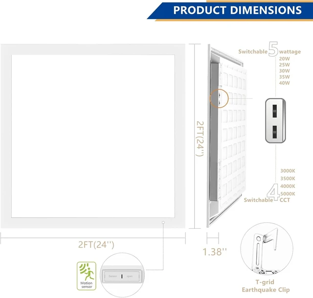 Alt view image 4 of 7 - 2x2 LED Drop Ceiling Light Panel,6000LM Sensor-Ready,ETL 2 Pack