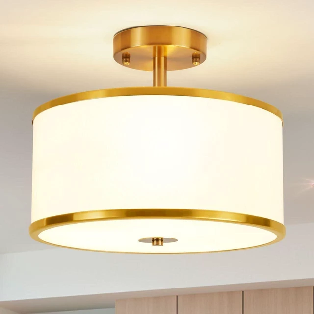 Main image of Linen Drum Flush Mount Ceiling Light, Modern Fabric Shade