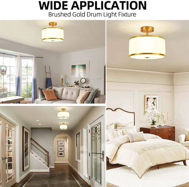 Alt view image 3 of 7 - Linen Drum Flush Mount Ceiling Light, Modern Fabric Shade