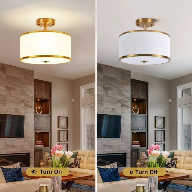 Alt view image 6 of 7 - Linen Drum Flush Mount Ceiling Light, Modern Fabric Shade