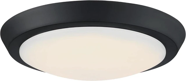 Main image of Westinghouse 6117400 Traditional One-Light, 11 Inch 20 Watt LED Indoor Flush Mount Ceiling Light Fixture, Matte Black Finish, Acrylic Shade