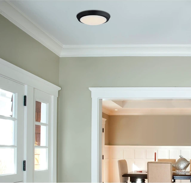 Alt view image 3 of 7 - Westinghouse 6117400 Traditional One-Light, 11 Inch 20 Watt LED Indoor Flush Mount Ceiling Light Fixture, Matte Black Finish, Acrylic Shade