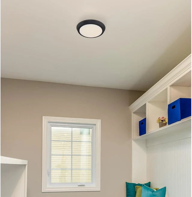 Alt view image 5 of 7 - Westinghouse 6117400 Traditional One-Light, 11 Inch 20 Watt LED Indoor Flush Mount Ceiling Light Fixture, Matte Black Finish, Acrylic Shade