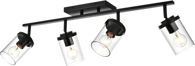 Main image of BONLICHT Ceiling Spotlights Track Lighting Kit 4 Light Bathroom Vanity Lighting Black Modern Multi-Directional Ceiling Mount Fixture Industrial Farmhouse Sconces Wall Mount Lamp with Clear Glass Shade