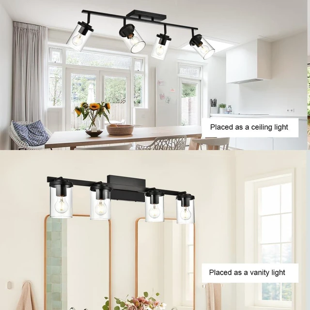 Alt view image 2 of 7 - BONLICHT Ceiling Spotlights Track Lighting Kit 4 Light Bathroom Vanity Lighting Black Modern Multi-Directional Ceiling Mount Fixture Industrial Farmhouse Sconces Wall Mount Lamp with Clear Glass Shade