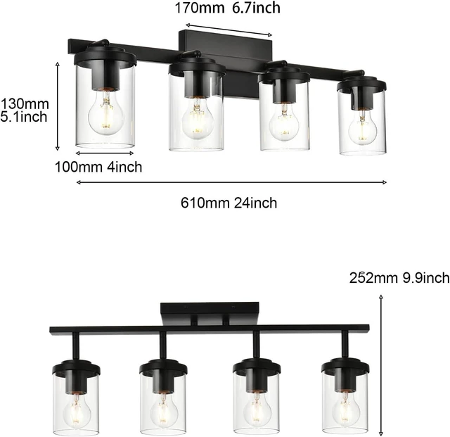 Alt view image 4 of 7 - BONLICHT Ceiling Spotlights Track Lighting Kit 4 Light Bathroom Vanity Lighting Black Modern Multi-Directional Ceiling Mount Fixture Industrial Farmhouse Sconces Wall Mount Lamp with Clear Glass Shade