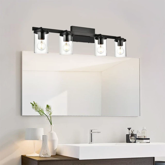 Alt view image 6 of 7 - BONLICHT Ceiling Spotlights Track Lighting Kit 4 Light Bathroom Vanity Lighting Black Modern Multi-Directional Ceiling Mount Fixture Industrial Farmhouse Sconces Wall Mount Lamp with Clear Glass Shade