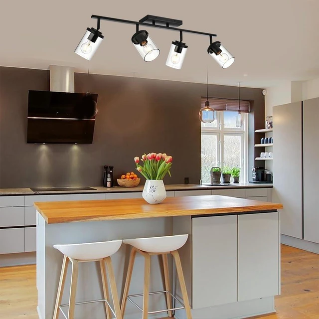 Alt view image 7 of 7 - BONLICHT Ceiling Spotlights Track Lighting Kit 4 Light Bathroom Vanity Lighting Black Modern Multi-Directional Ceiling Mount Fixture Industrial Farmhouse Sconces Wall Mount Lamp with Clear Glass Shade