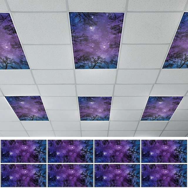 Main image of 8PCS Fluorescent Light Covers, 4x2 Feet Magnetic Light Cover Fluorescent Lights Shade Panel Positive Inspirational Ceiling Lights Filters for Office Classroom Home Drop Ceiling(Forests & Starry Sky)